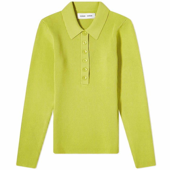 Photo: Samsøe Samsøe Women's Ashli Knitted Polo Shirt Top in Acid Green