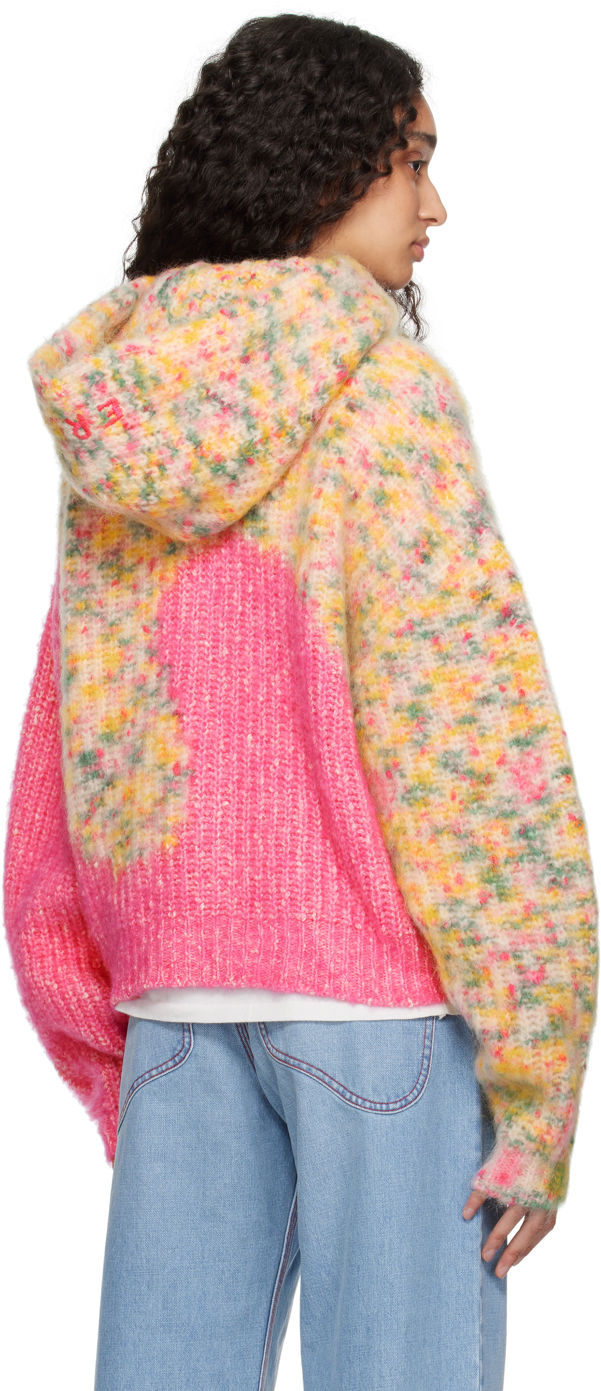 ERL Pink & Yellow Bicolor Swirl Knit Hoodie