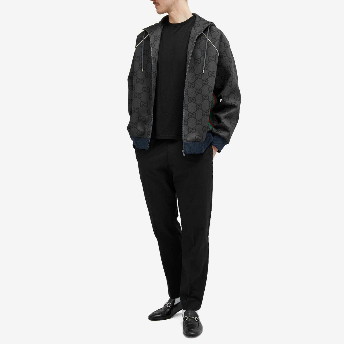 Gucci Men's Light Neoprene Jumbo GG Hooded Jacket in Grey Gucci