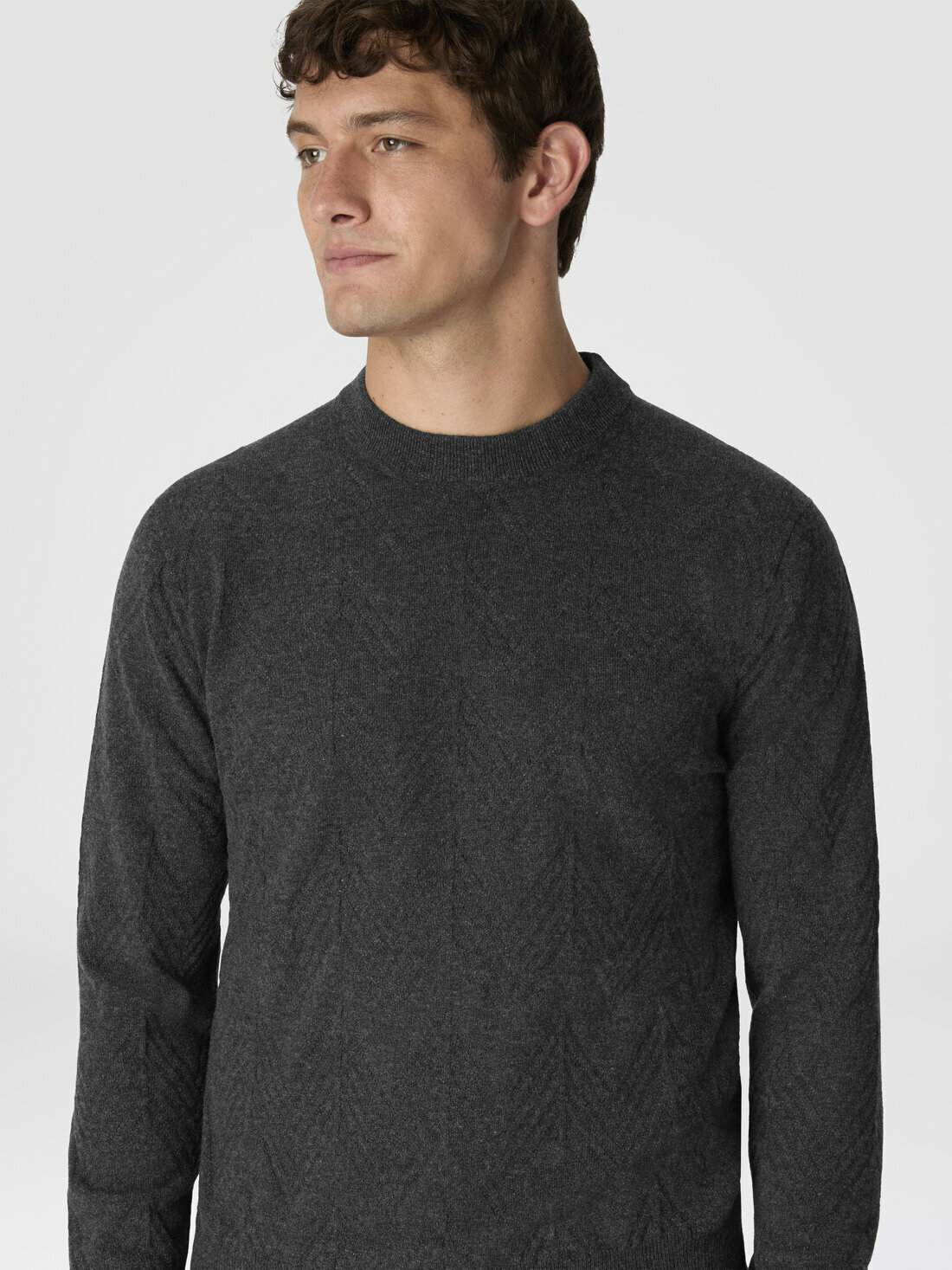 Missoni - Crew neck sweater in pure cashmere with chevron pattern, Men, Grey