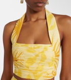 Cala de la Cruz Fuji printed halterneck linen crop top