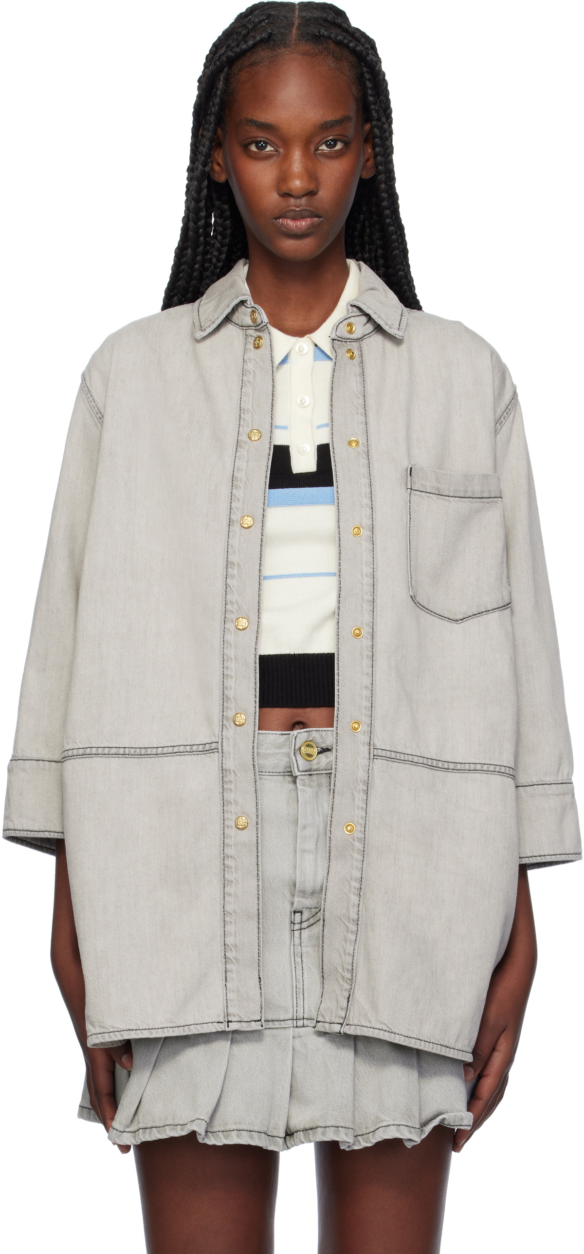 GANNI Gray Oversized Future Denim Shirt
