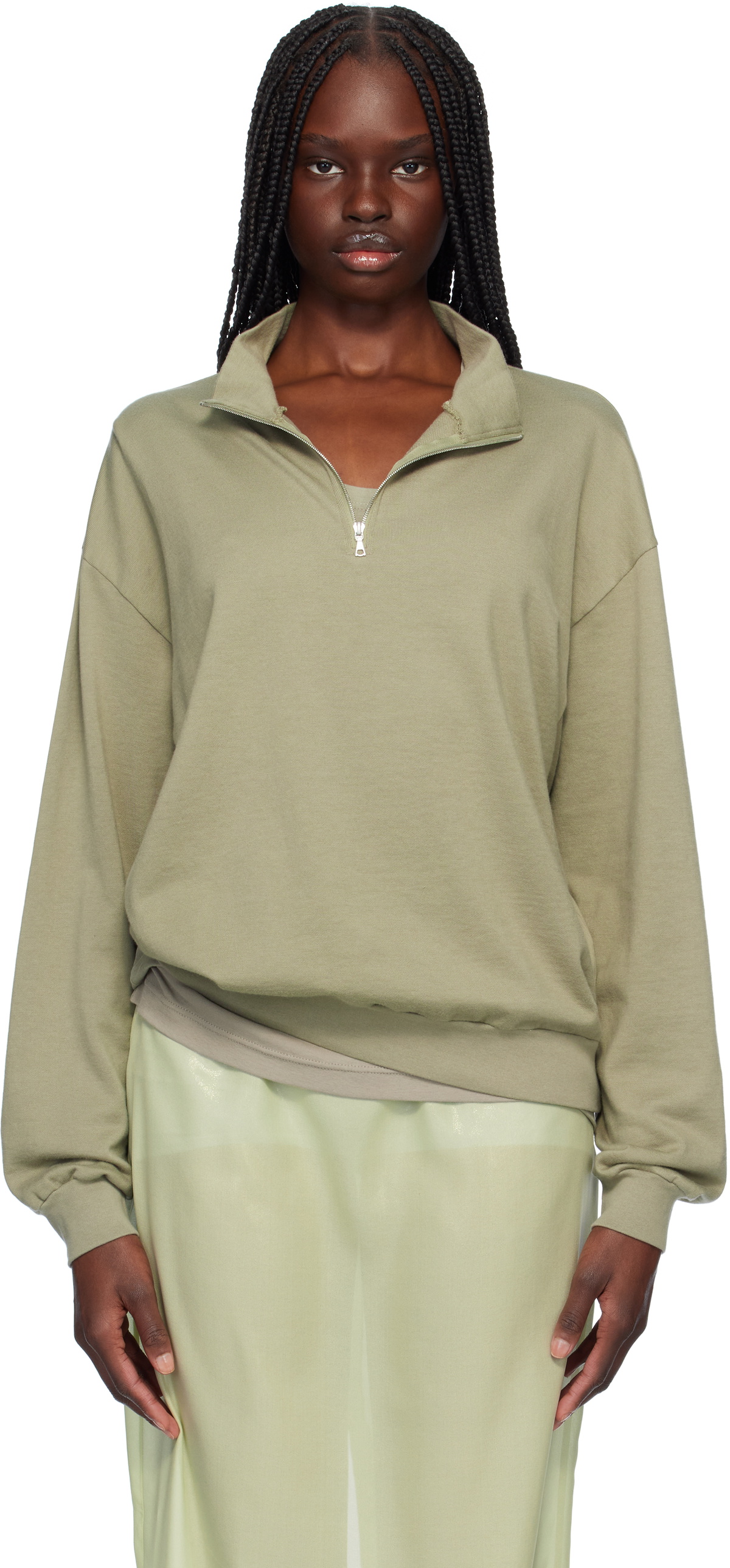 AURALEE Khaki Super High Gauge Half Zip P/O Sweatshirt