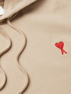 AMI PARIS - Logo-Embroidered Organic Cotton-Jersey Hoodie - Neutrals