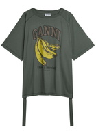 Ganni Printed Drawstring Cotton T-shirt Grey