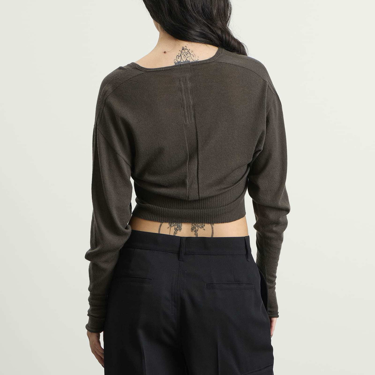 Rick Owens Women's V-Neck Cropped Jumper in Dark Dust