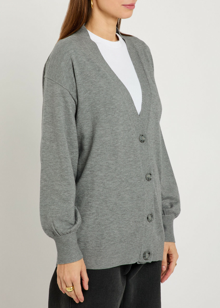 Good American Asymmetric Fine-knit Cardigan Grey