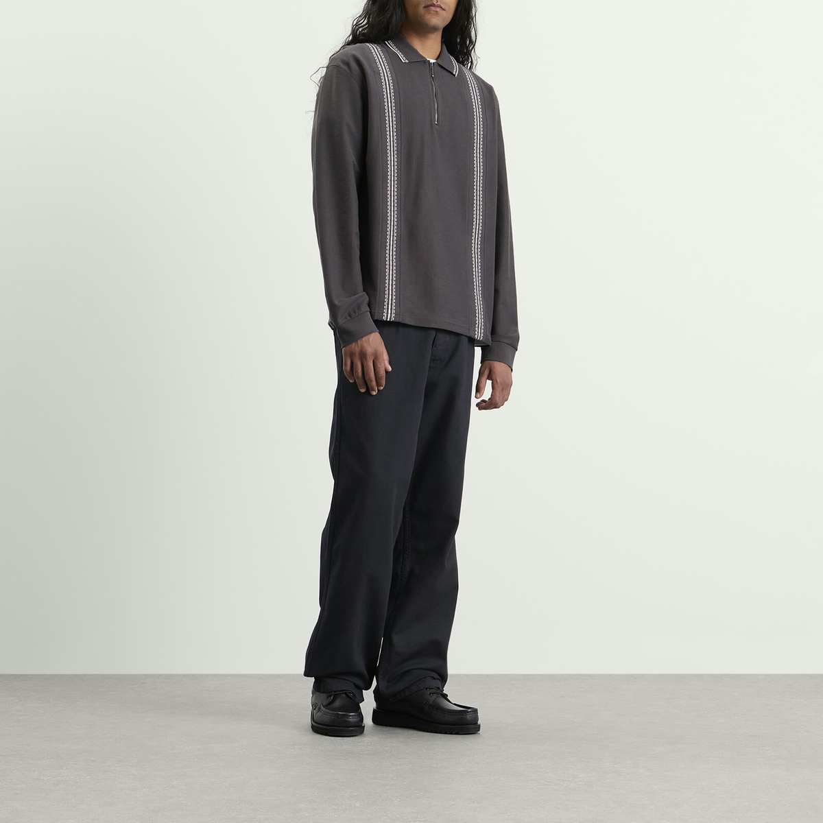 Palmes Men's Panel Longsleeve Zip Polo in Charcoal