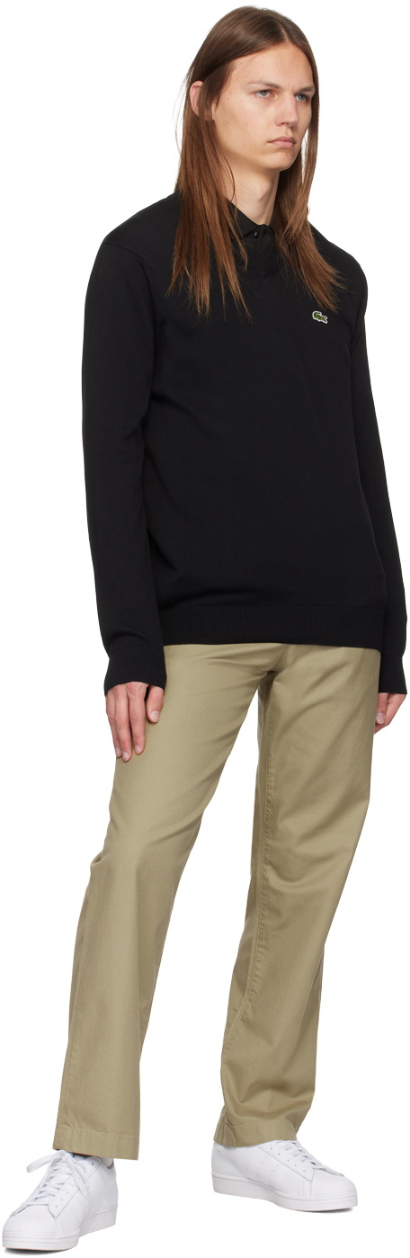 Lacoste V-neck cotton knit sweater, size 40, women's XL cotton black type Vintage Second Hand