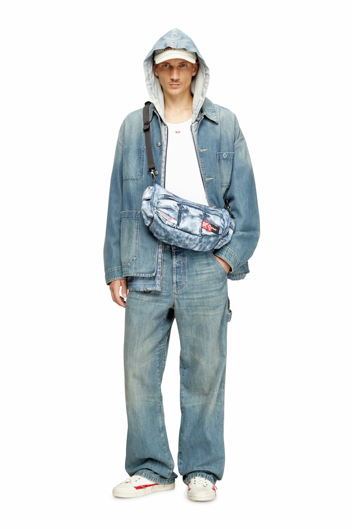 Diesel Multipocket bag in trompe l'oeil denim - Crossbody Bags - Unisex - Blue