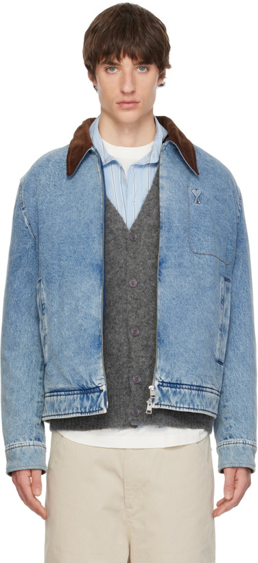 Photo: AMI Paris Vlue Zipped Ami de Coeur Velvet Collar Denim Jacket