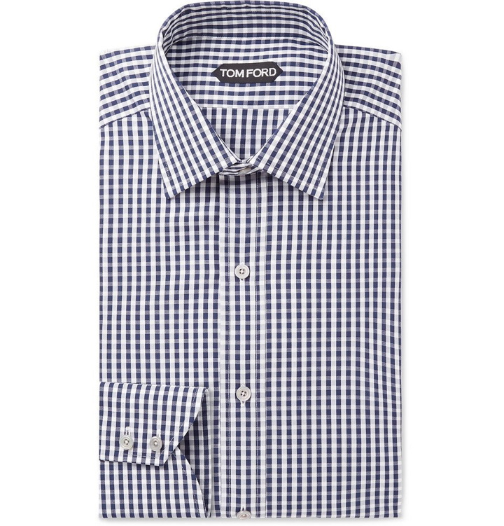 Photo: TOM FORD - Slim-Fit Gingham Cotton-Poplin Shirt - Navy