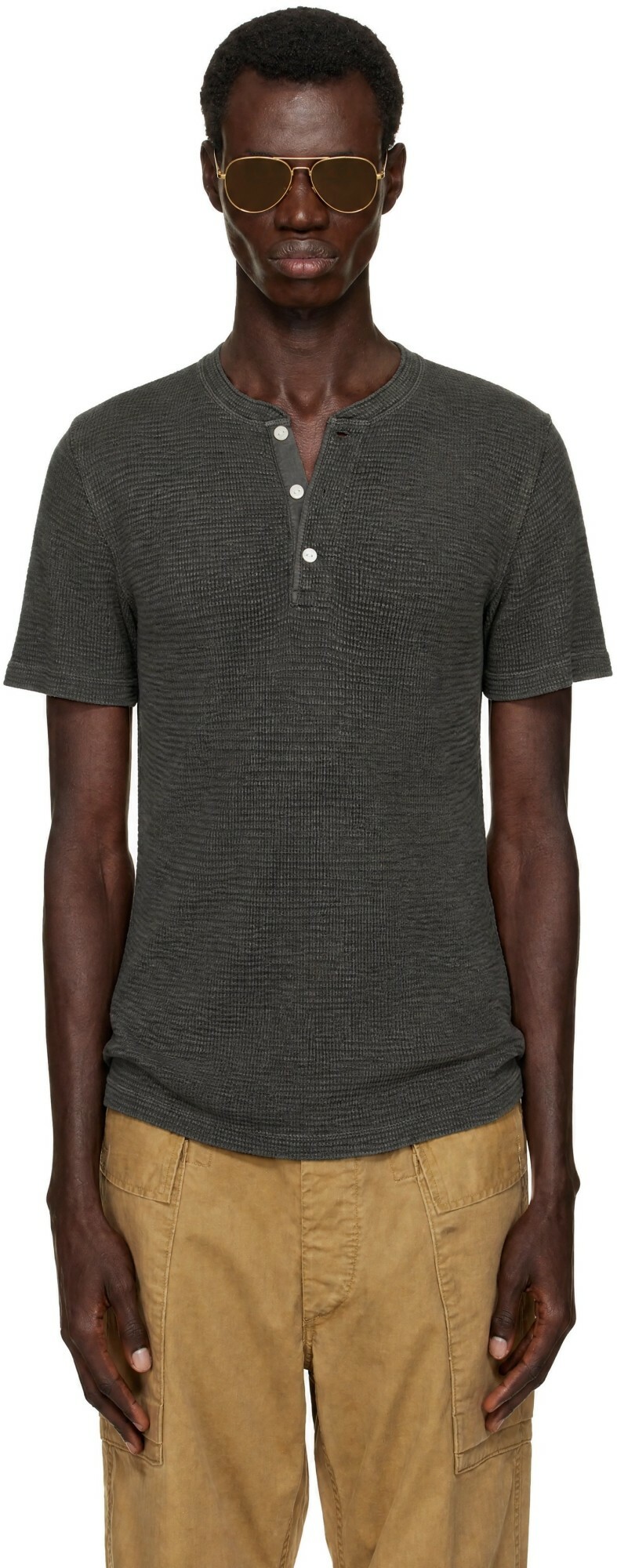 RRL Brown Button Placket Henley