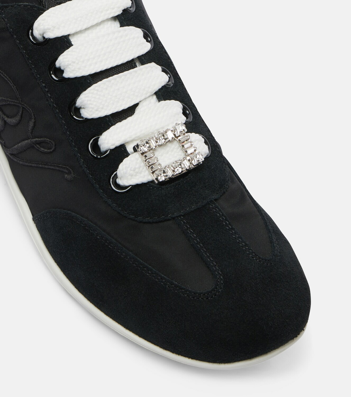 Roger Vivier Viv Low suede-trimmed satin sneakers