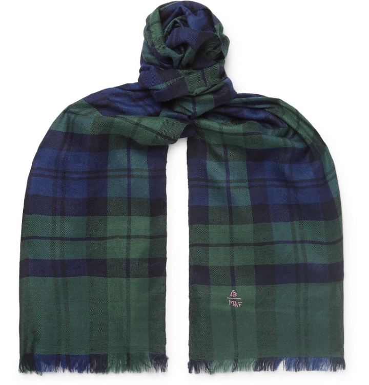 Photo: Anderson & Sheppard - Camoshita Fringed Checked Cashmere Scarf - Green