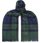 Anderson & Sheppard - Camoshita Fringed Checked Cashmere Scarf - Green