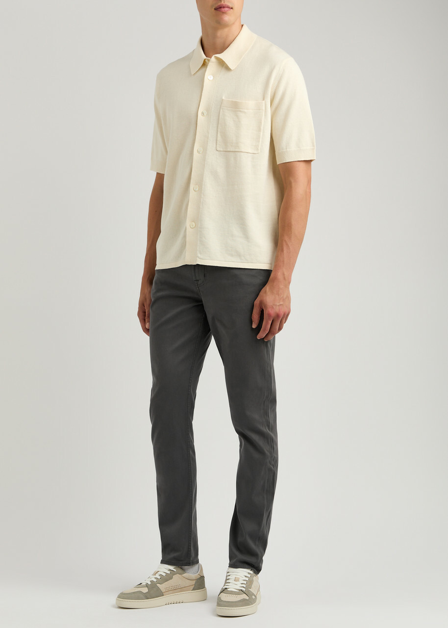 7 For All Mankind Slimmy Luxe Performace+ Tapered Stretch-cotton Chinos Grey