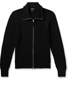 TOM FORD - Slim-Fit Ribbed Silk and Cotton-Blend Zip-Up Cardigan - Black