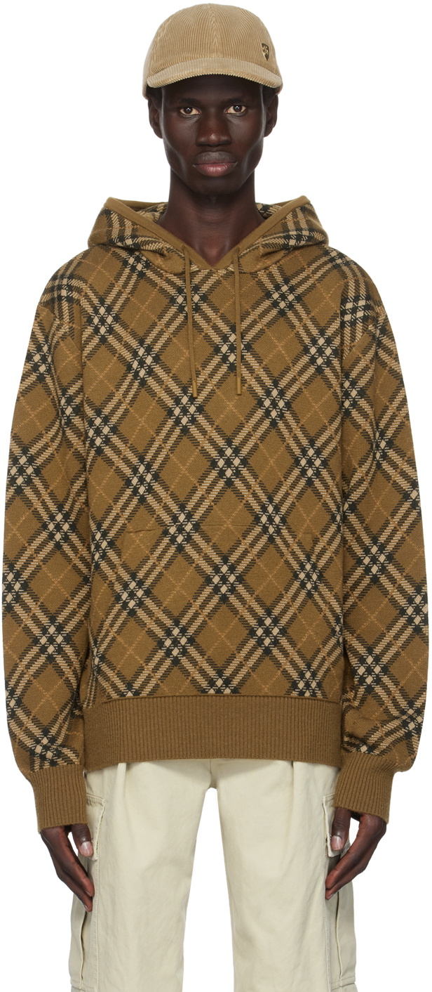 Burberry Brown Check Wool Mohair Blend Hoodie Burberry