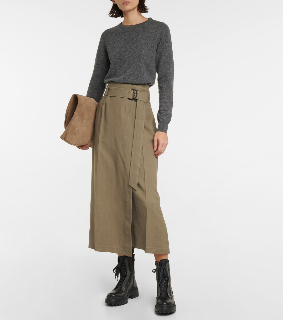 Jupe Brunello Cucinelli – Coton Midi Sarong Wrap – Marron – Taille US 8 / EU 40 – Occasion Parfait état