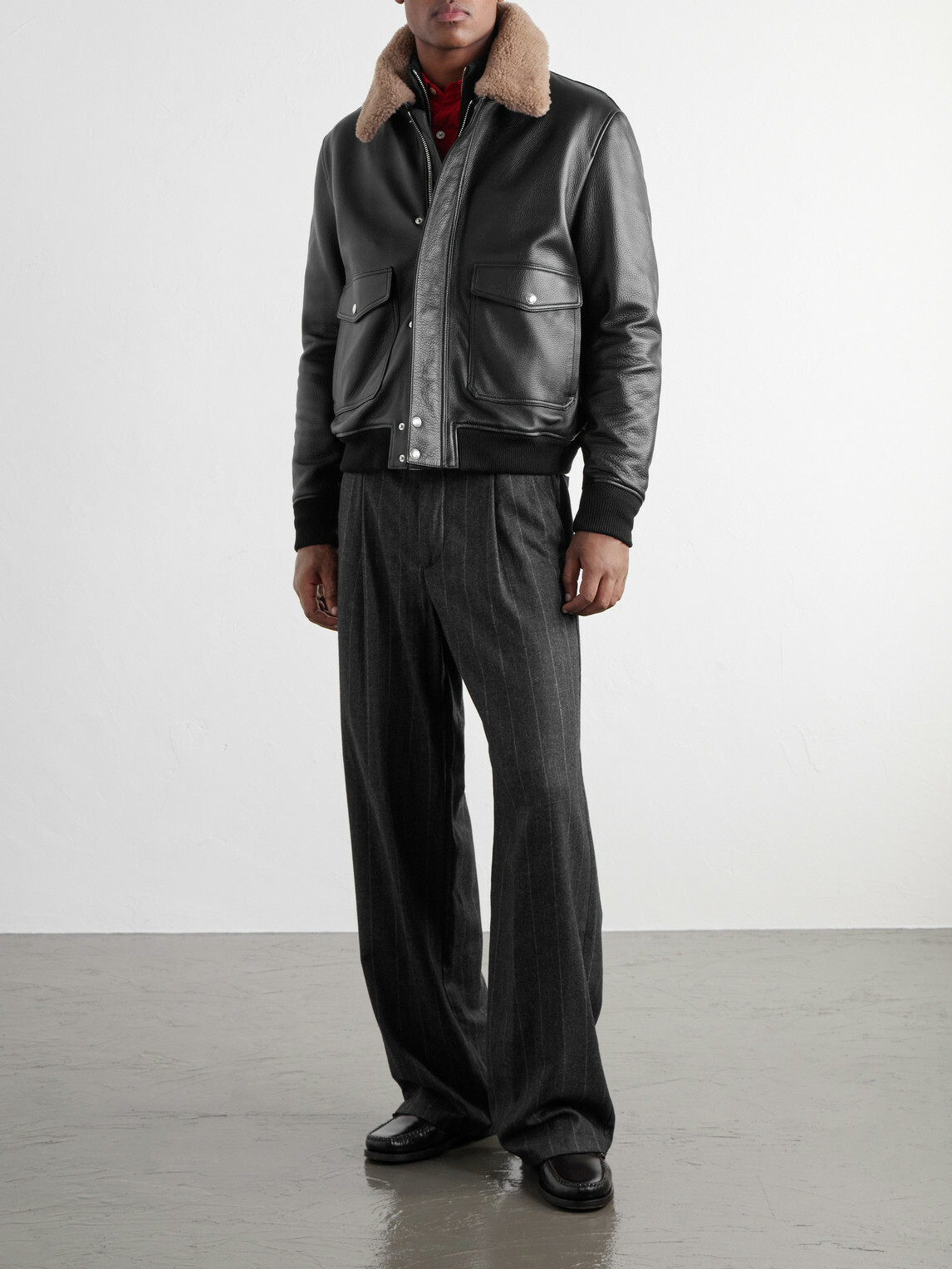 Mr P. - Shearling-Trimmed Full-Grain Leather Blouson Jacket - Black