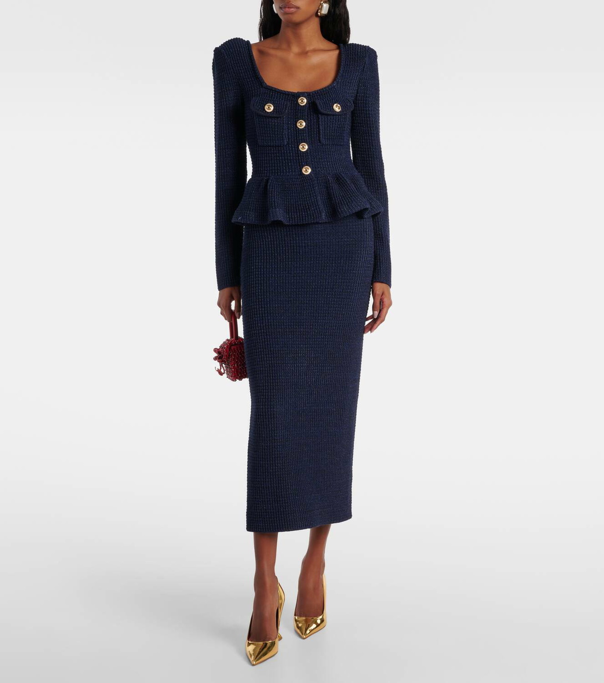 Self-Portrait Peplum knitted midi dress Self-Portrait