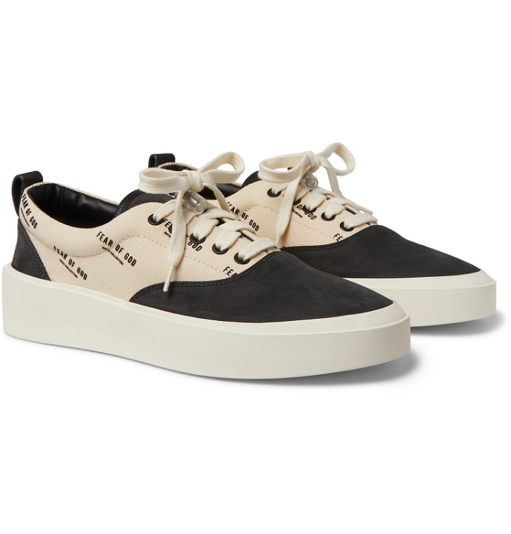 Photo: Fear of God - 101 Logo-Print Canvas and Nubuck Sneakers - Black
