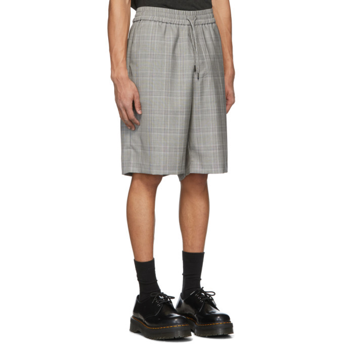 R13 Grey Wool Plaid Baggy Shorts R13