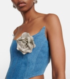 Giuseppe di Morabito Rose-appliqué denim bustier