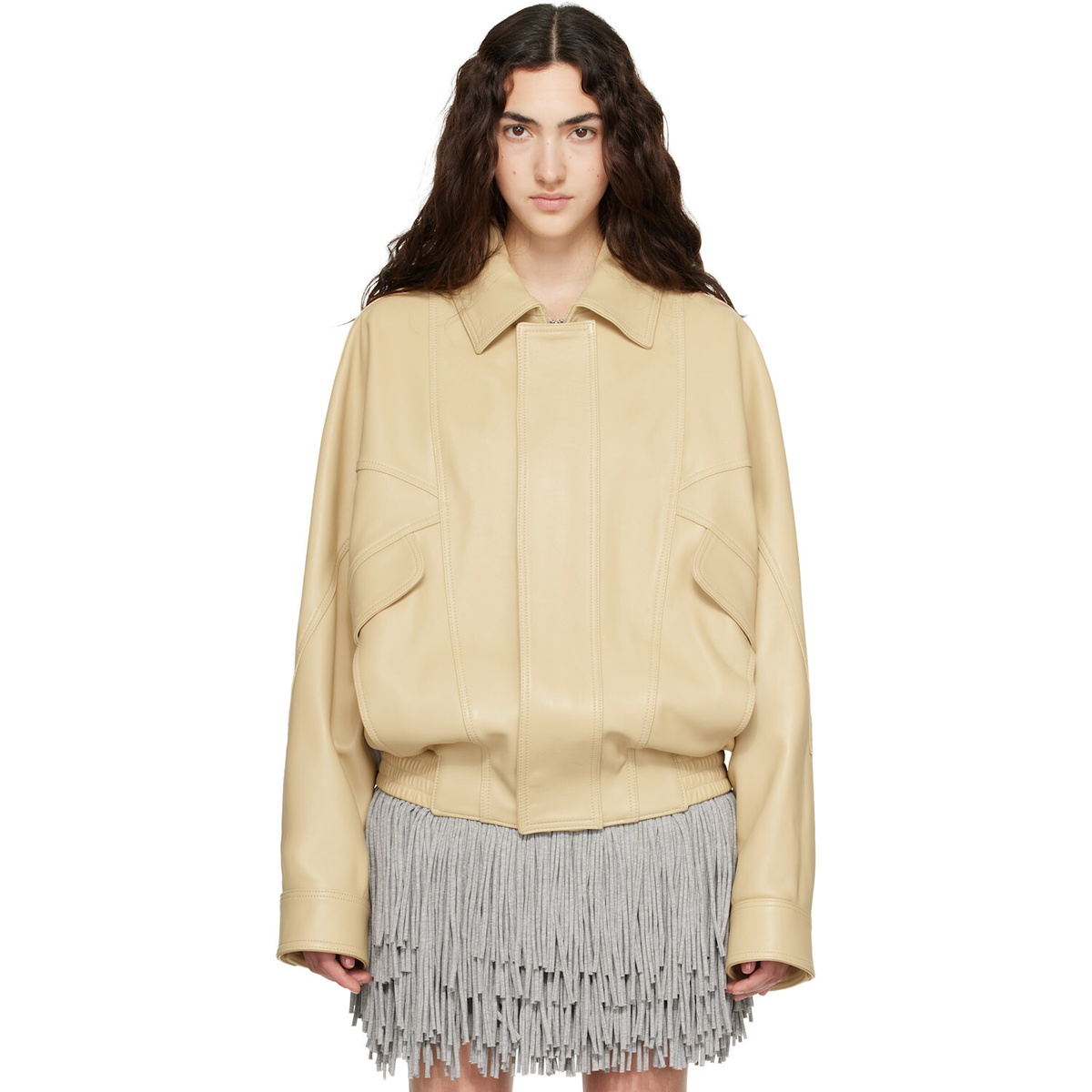 ABRA Yellow Leather Bomber Jacket