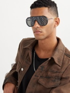 Fendi - Aviator-Style Logo-Print Silver-Tone and Acetate Sunglasses