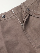 ERMENEGILDO ZEGNA - Pleated Cotton and Linen-Blend Trousers - Brown