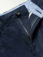 Beams Plus - 2 Pleats Tapered Cropped Pleated Cotton-Blend Twill Trousers - Blue