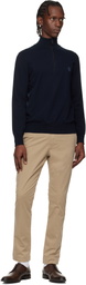 BOSS Navy Zip-Neck Cotton & Cashmere Sweater
