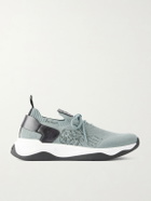 Berluti - Shadow Leather-Trimmed Stretch-Knit Sneakers - Blue