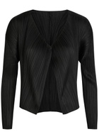 Pleats Please Issey Miyake Pleated Woven Cardigan Black