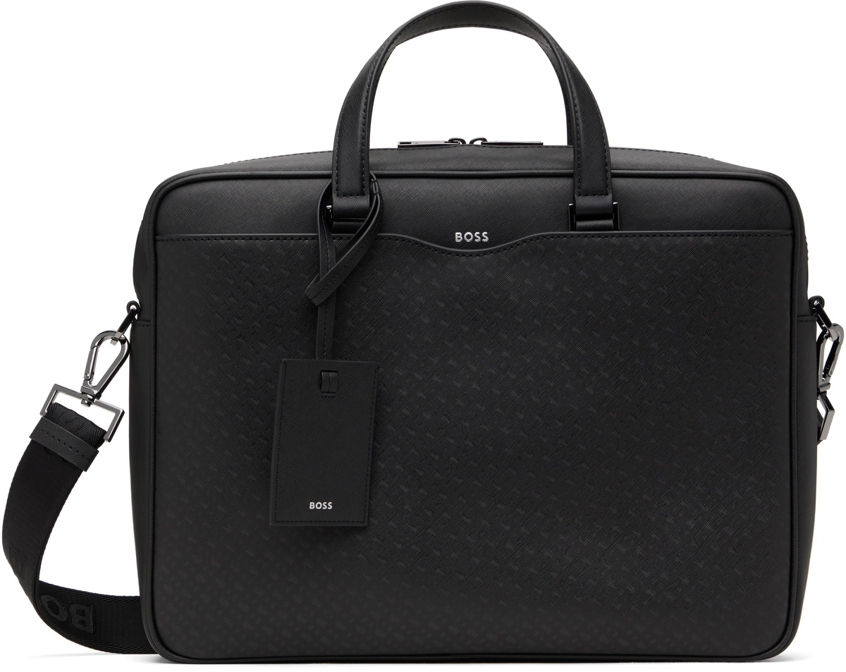 BIGBOSSは諦めない。 BOSS Black Faux-Leather Signature Stripe Briefcase BOSS