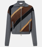 Versace Suede-trimmed wool-blend zip-up sweater