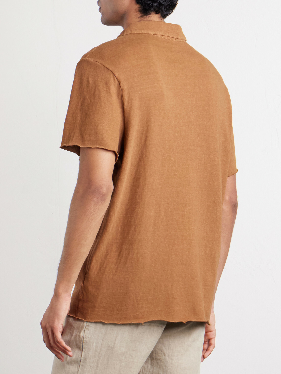 James Perse - Open-Collar Slub Cotton-Jersey Polo Shirt - Brown