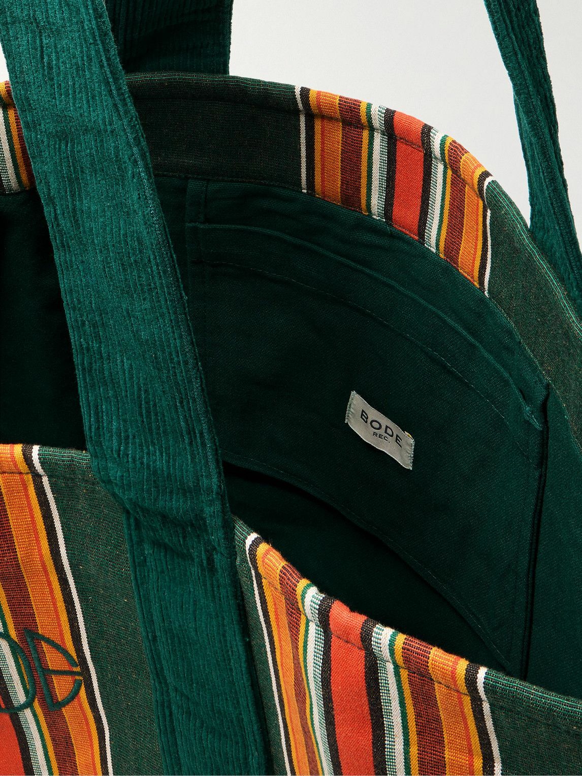 BODE - Parakeet Logo-Embroidered Striped Canvas and Corduroy Tote Bag
