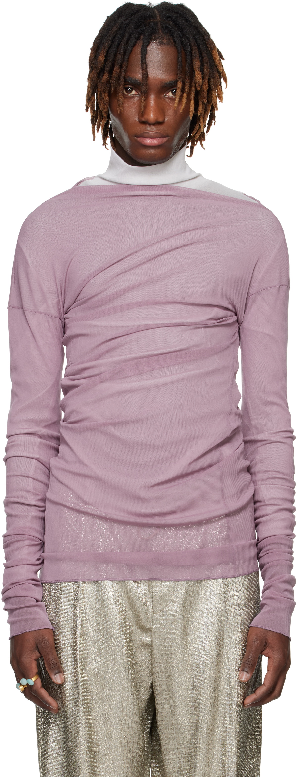 人気の春夏 Dries Van Noten Purple Sheer Draped T-shirt Dries Van Noten トップス