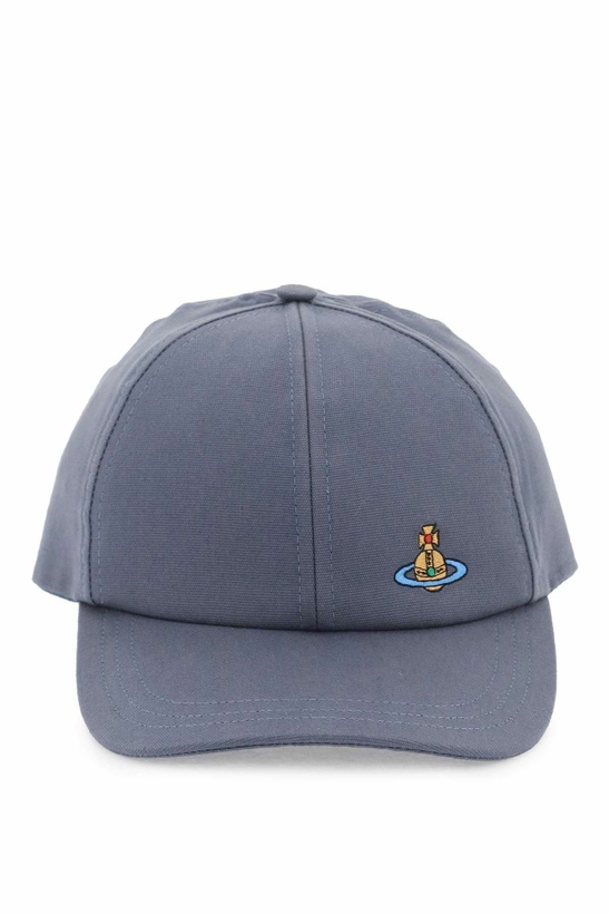 Photo: VIVIENNE WESTWOOD uni colour baseball cap with orb embroidery Blue