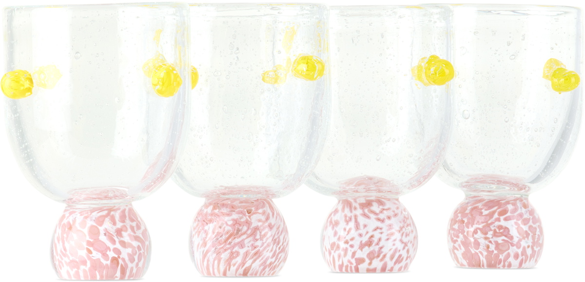 Laetitia Rouget Pink & Yellow Dotty Cocktail Glasses, 4 pcs