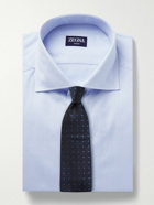 Zegna - Trofeo Slim-Fit Cutaway-Collar Checked Cotton-Blend Poplin Shirt - Blue