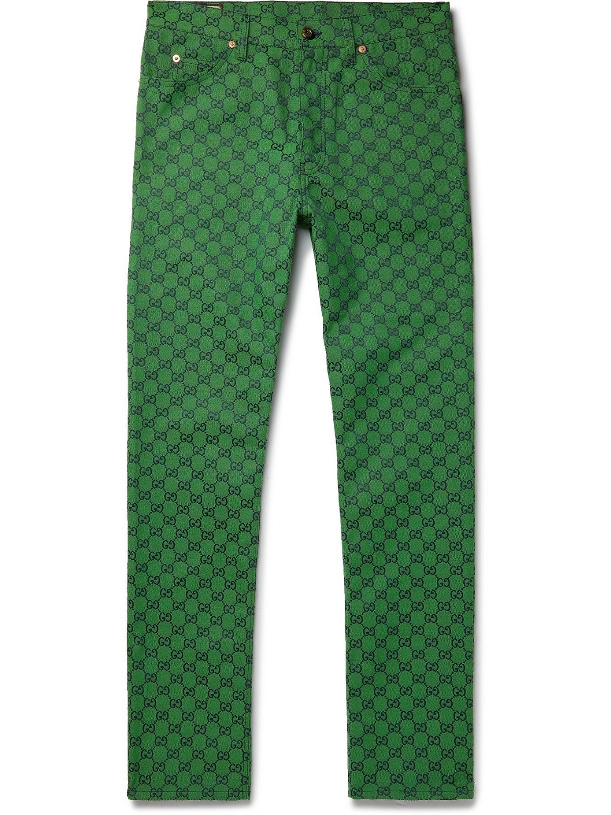tillykke tøj kvalitet GUCCI - Logo-Jacquard Organic Cotton-Blend Trousers - Green Gucci