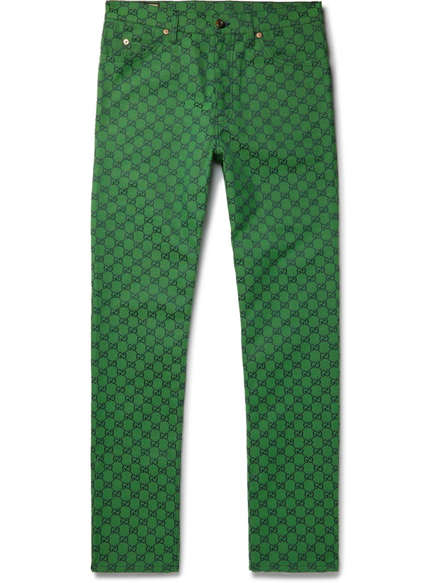 Photo: GUCCI - Logo-Jacquard Organic Cotton-Blend Trousers - Green