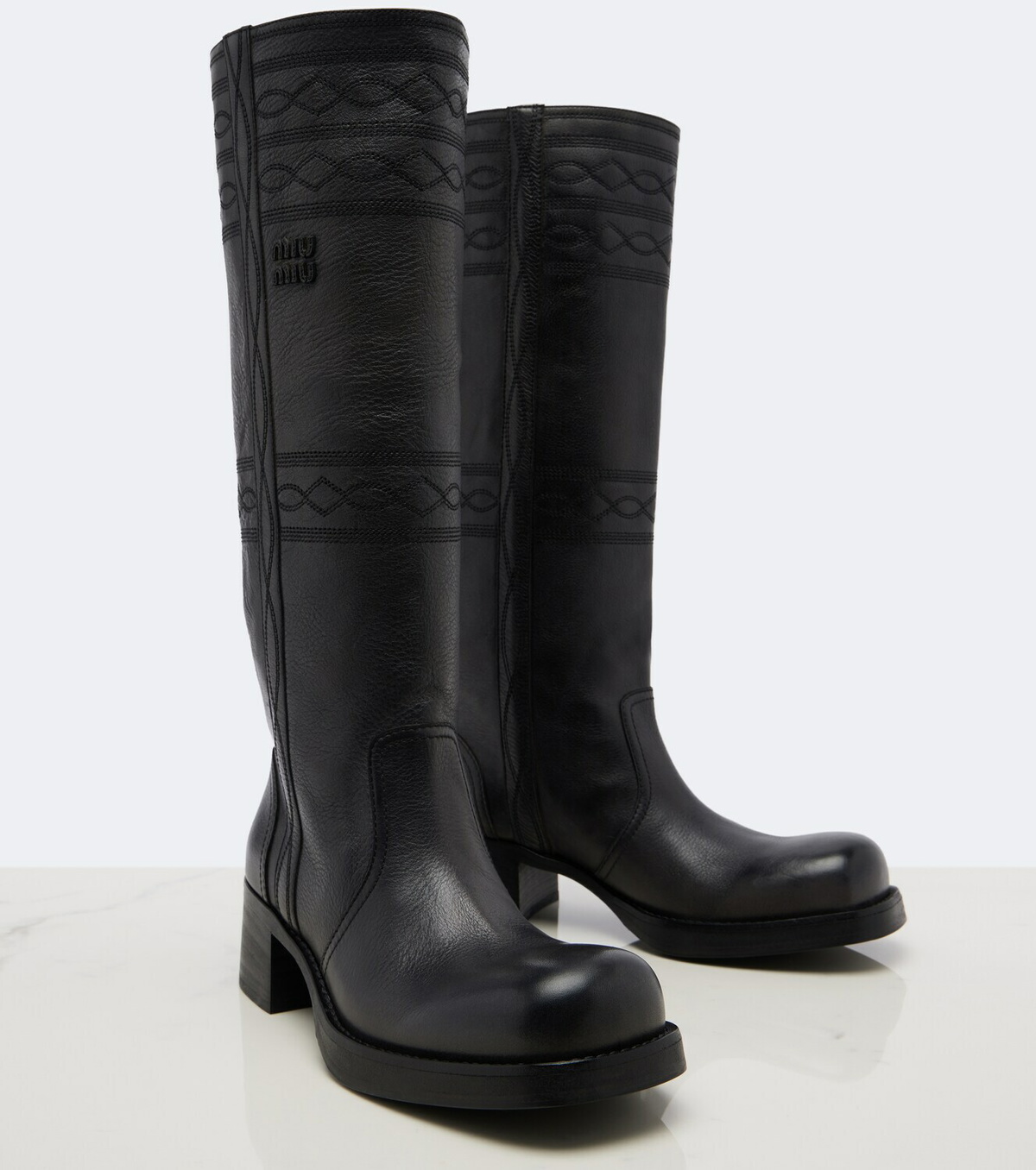 Miu Miu Embroidered leather knee-high boots
