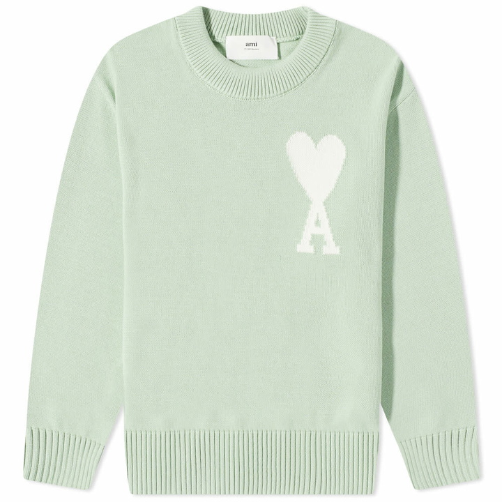 Photo: AMI Men's Large A Heart Crew Knit in Aqua/White