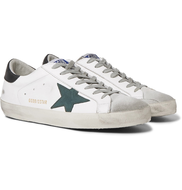 Photo: Golden Goose - Superstar Distressed Leather and Suede Sneakers - White