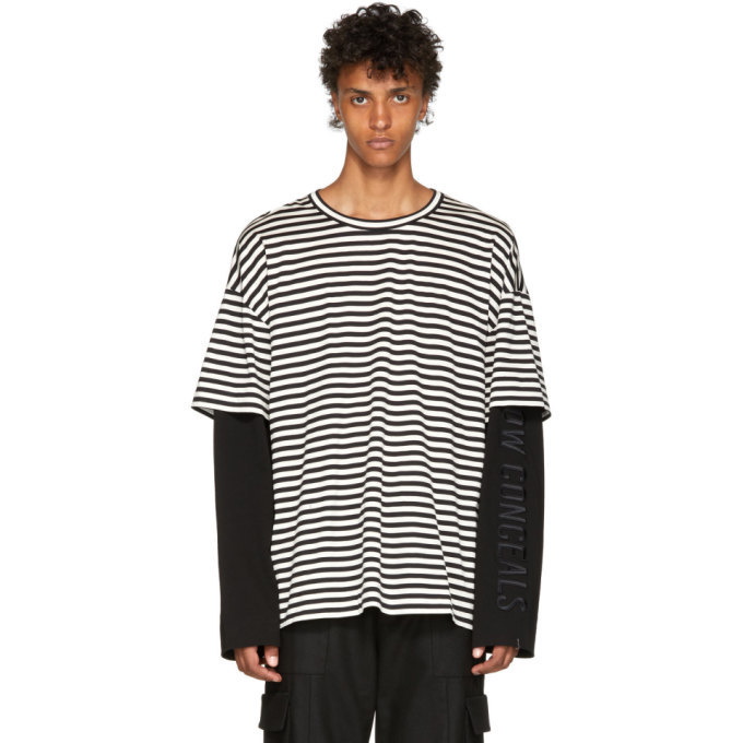 Photo: Juun.J Black and White Striped Layered Sleeve T-Shirt